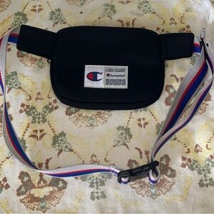 Champion Black Waist Bag with Red and Blue Strap